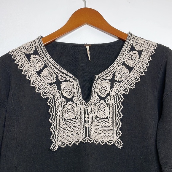 Free People Black Santa Maria Embroidered Peasant French Terry Pullover X-Small - Picture 4 of 13